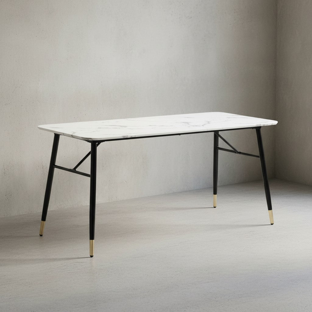Esszimmertisch 120x60x76 cm Esstisch in Marmor-Optik Modern - Küchentisch Klein - Speisetisch Rechteckig - Tisch Esszimmer mit Metallbeinen_