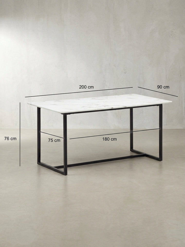 Technische Zeichnung des modernen Esstischs mit exakten Maßangaben von 200 cm Länge und 76 cm Höhe zur genauen Raumplanung im Esszimmer_