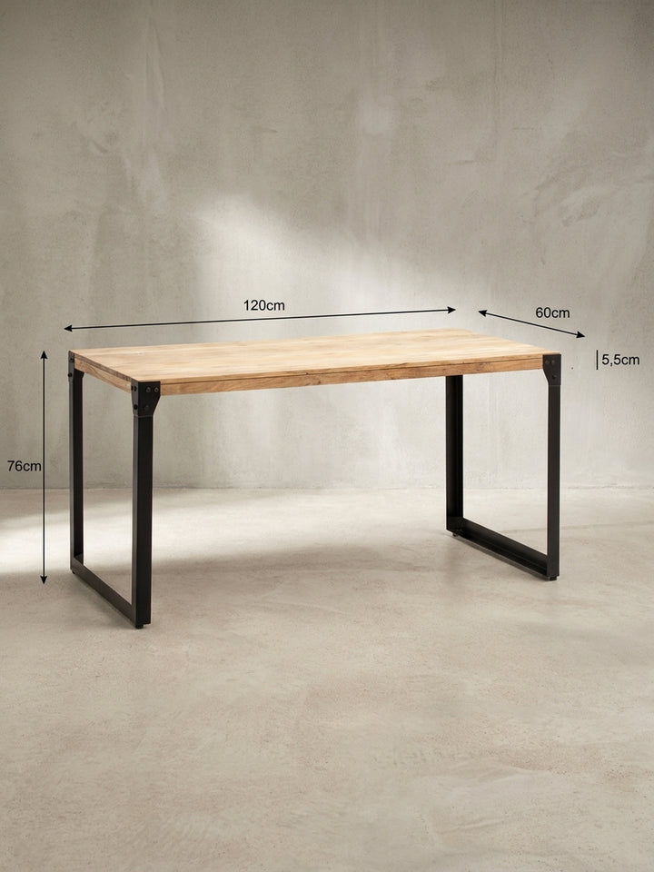 Technische Zeichnung des Esszimmertischs mit exakten Maßen: Länge 120 cm, Tiefe 60 cm und Höhe 76 cm, ideal zur Raumplanung für kompakte Essbereiche._