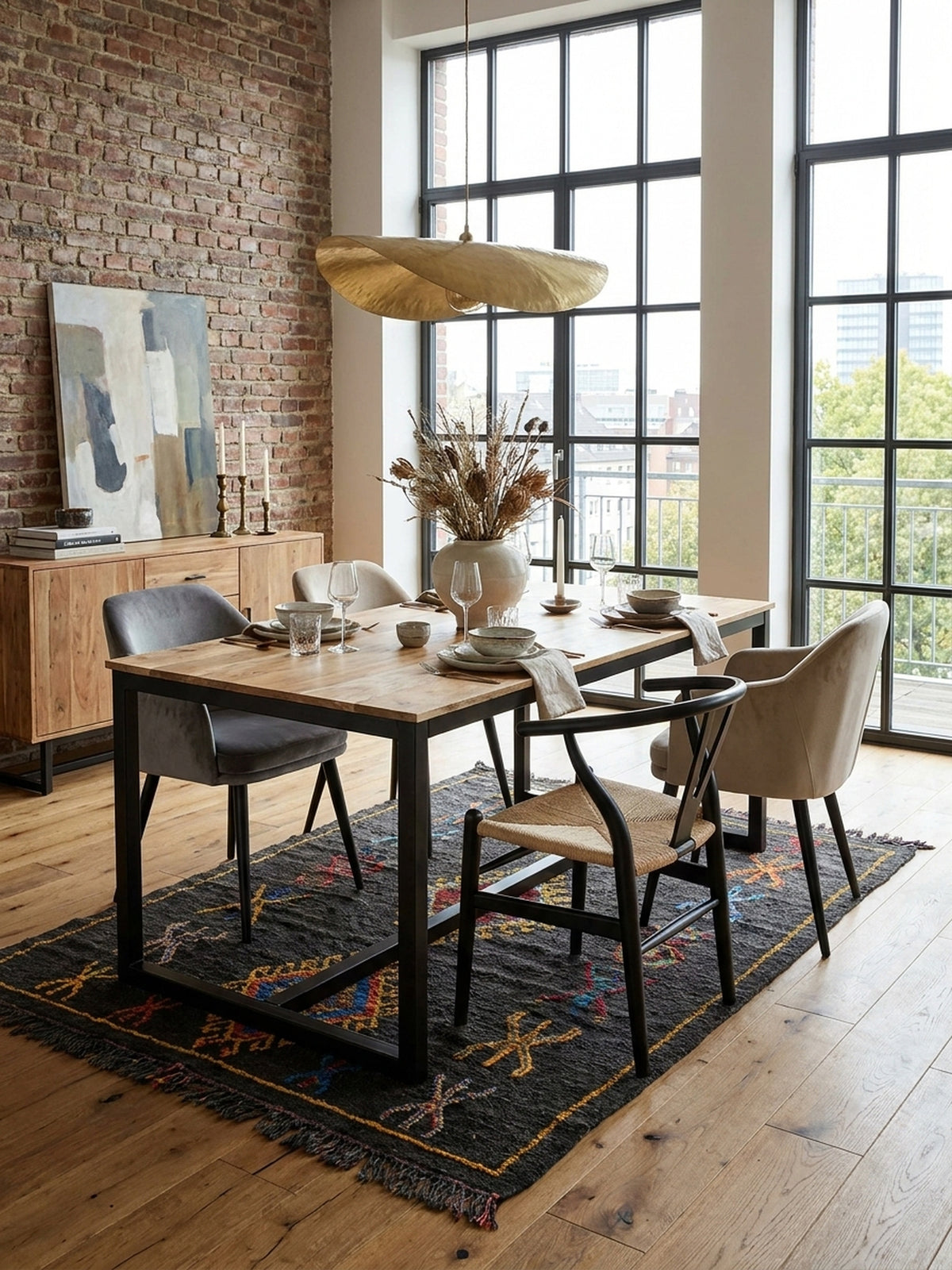Loft-Stil Esstisch Massivholz | 120x60 cm | Metall