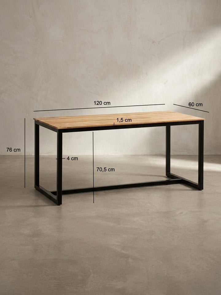 Technische Zeichnung des Esstisches mit genauen Maßen: Länge 120 cm, Tiefe 60 cm und Höhe 76 cm, ideal für die Planung kleiner Essbereiche._