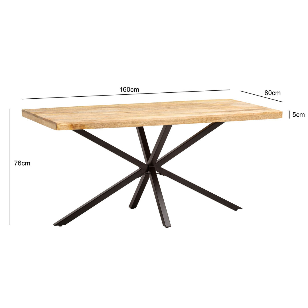 Esszimmertisch 160x80x76 cm Massivholz Metall Esstisch Industrial - Küchentisch mit Sterngestell - Holztisch Groß - Speisetisch Esszimmer Rechteckig_