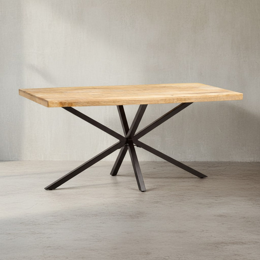 Esszimmertisch Massivholz Metall Esstisch Industrial - Küchentisch mit Sterngestell - Holztisch Groß - Speisetisch Esszimmer Rechteckig_