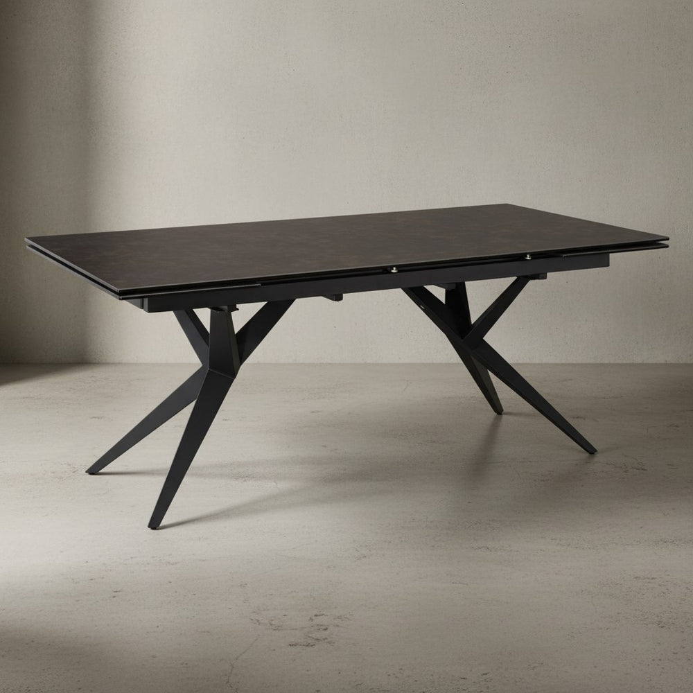 Esszimmertisch 180  - 260 cm Ausziehbar Keramik Glas  - Keramiktisch Marmor-Optik Groß - Designer Küchentisch Rechteckig - Esstisch Extravagant mit Metallbeinen_