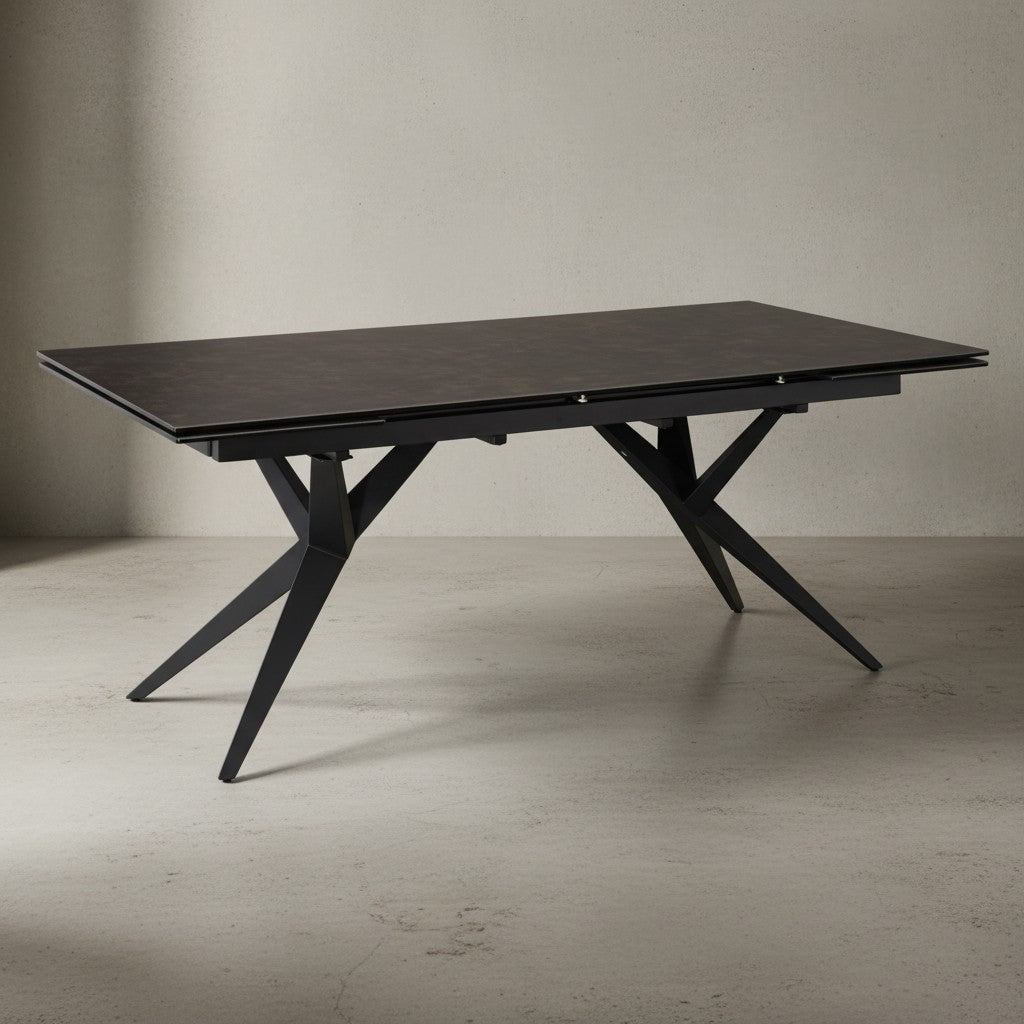 Esszimmertisch 180  - 260 cm Ausziehbar Keramik Glas  - Keramiktisch Marmor-Optik Groß - Designer Küchentisch Rechteckig - Esstisch Extravagant mit Metallbeinen_