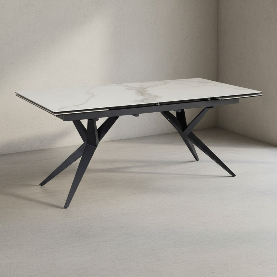 Esszimmertisch 180  - 260 cm Ausziehbar Keramik Glas  - Keramiktisch Marmor-Optik Groß - Designer Küchentisch Rechteckig - Esstisch Extravagant mit Metallbeinen_