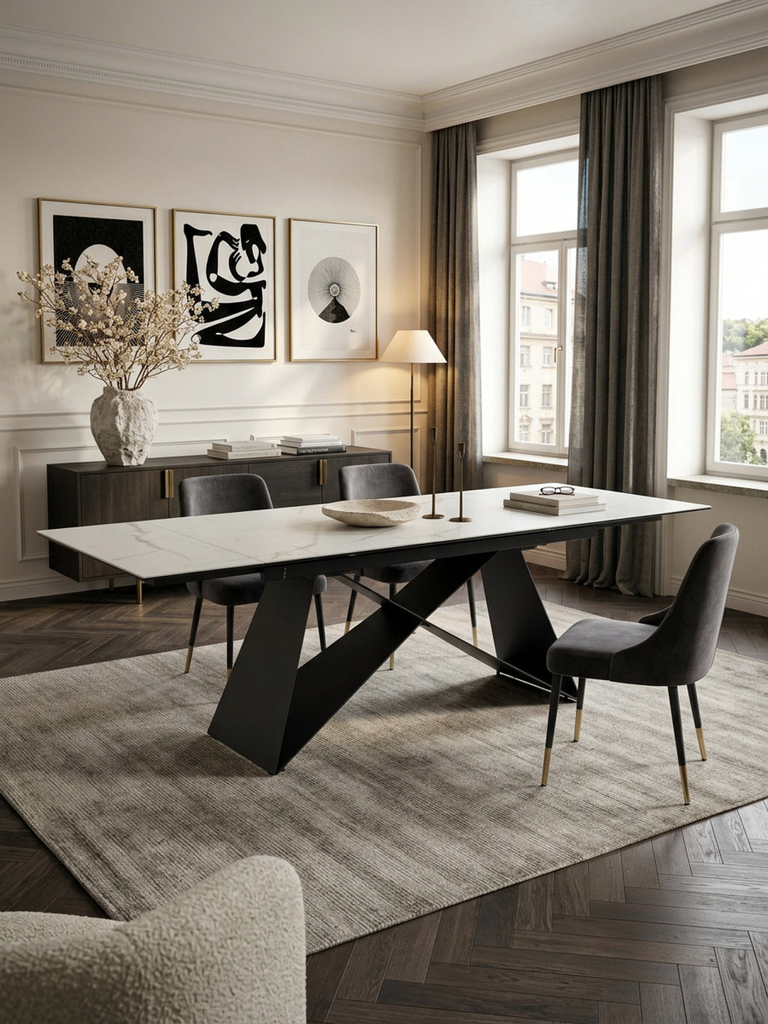 Esszimmertisch 180  - 260 cm Ausziehbar Keramik Glas  - Keramiktisch Marmor-Optik Groß - Designer Küchentisch Rechteckig - Esstisch Extravagant mit Metallbeinen_