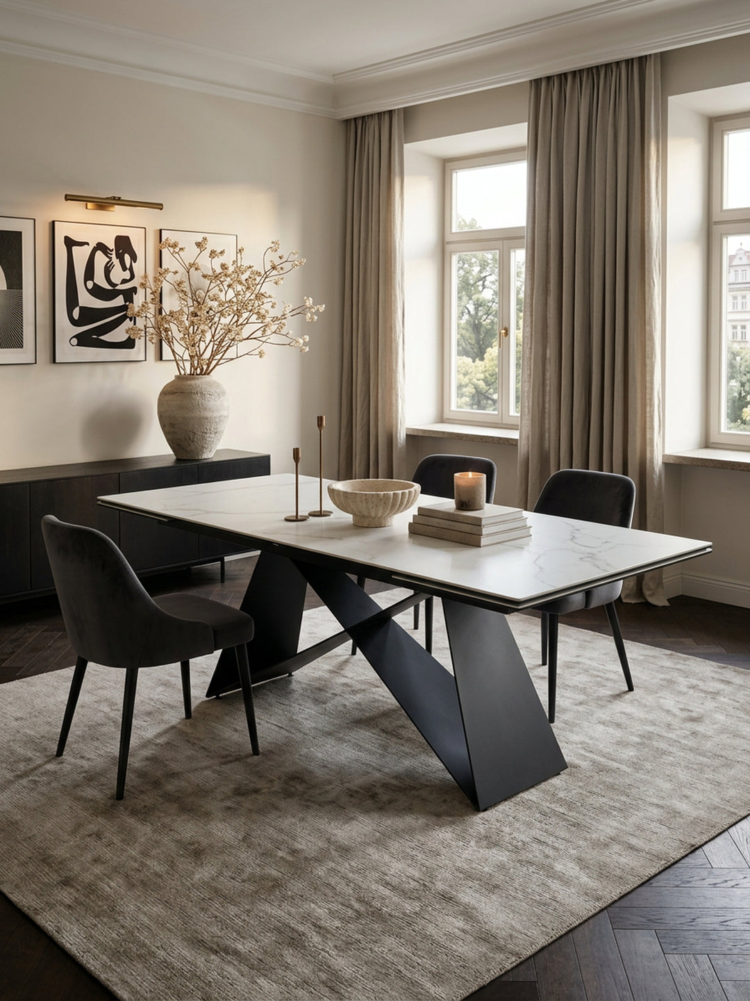 Esszimmertisch 180  - 260 cm Ausziehbar Keramik Glas  - Keramiktisch Marmor-Optik Groß - Designer Küchentisch Rechteckig - Esstisch Extravagant mit Metallbeinen_