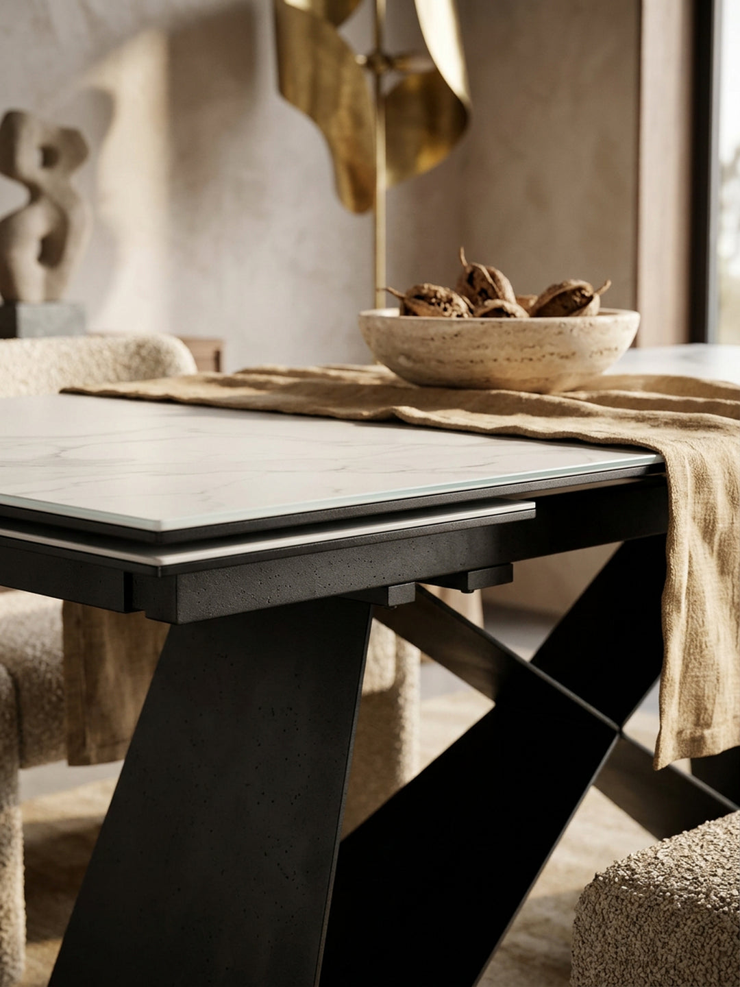 Esszimmertisch 180  - 260 cm Ausziehbar Keramik Glas  - Keramiktisch Marmor-Optik Groß - Designer Küchentisch Rechteckig - Esstisch Extravagant mit Metallbeinen_