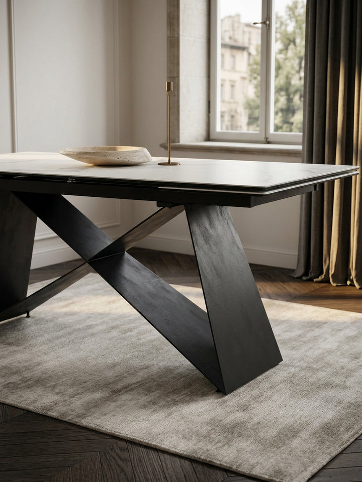 Esszimmertisch 180  - 260 cm Ausziehbar Keramik Glas  - Keramiktisch Marmor-Optik Groß - Designer Küchentisch Rechteckig - Esstisch Extravagant mit Metallbeinen_