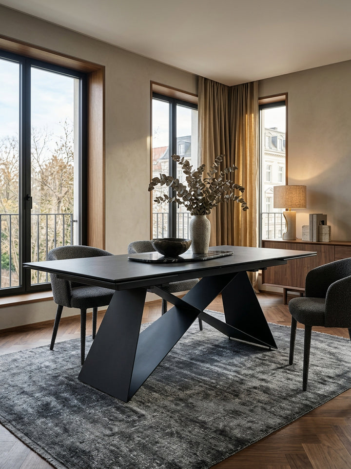Esszimmertisch 180  - 260 cm Ausziehbar Keramik Glas  - Keramiktisch Marmor-Optik Groß - Designer Küchentisch Rechteckig - Esstisch Extravagant mit Metallbeinen_