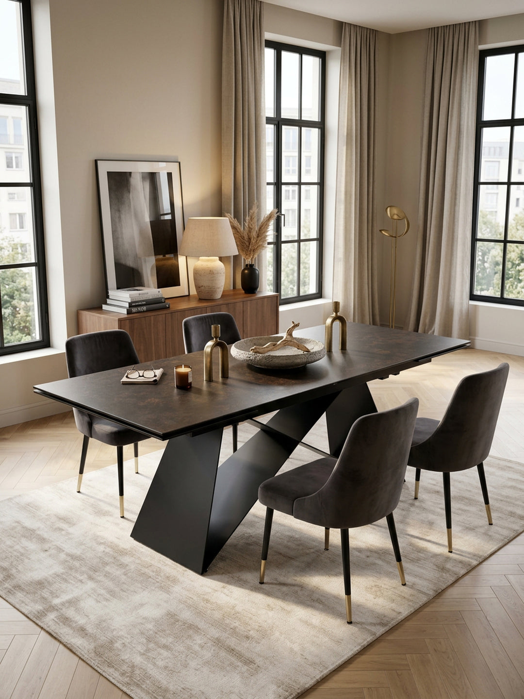 Esszimmertisch 180  - 260 cm Ausziehbar Keramik Glas  - Keramiktisch Marmor-Optik Groß - Designer Küchentisch Rechteckig - Esstisch Extravagant mit Metallbeinen_