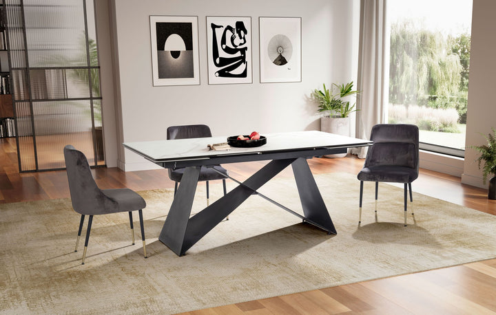 Esszimmertisch 180  - 260 cm Ausziehbar Keramik Glas  - Keramiktisch Marmor-Optik Groß - Designer Küchentisch Rechteckig - Esstisch Extravagant mit Metallbeinen_