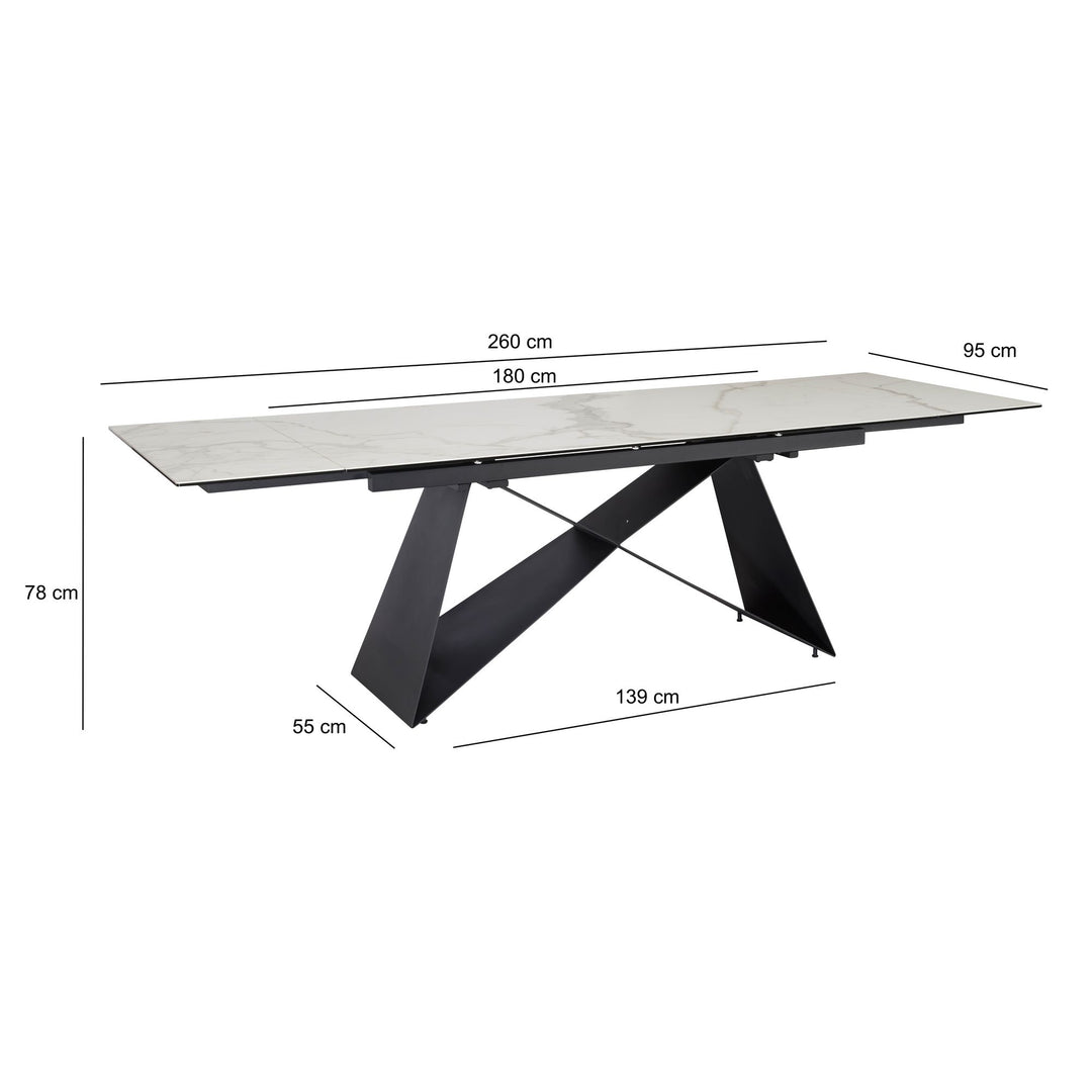 Esszimmertisch 180  - 260 cm Ausziehbar Keramik Glas  - Keramiktisch Marmor-Optik Groß - Designer Küchentisch Rechteckig - Esstisch Extravagant mit Metallbeinen_