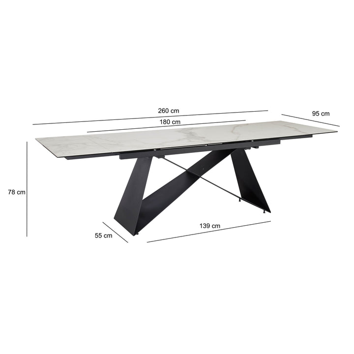 Esszimmertisch 180  - 260 cm Ausziehbar Keramik Glas  - Keramiktisch Marmor-Optik Groß - Designer Küchentisch Rechteckig - Esstisch Extravagant mit Metallbeinen_