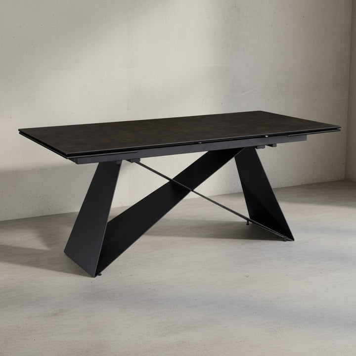 Esszimmertisch 180  - 260 cm Ausziehbar Keramik Glas  - Keramiktisch Marmor-Optik Groß - Designer Küchentisch Rechteckig - Esstisch Extravagant mit Metallbeinen_