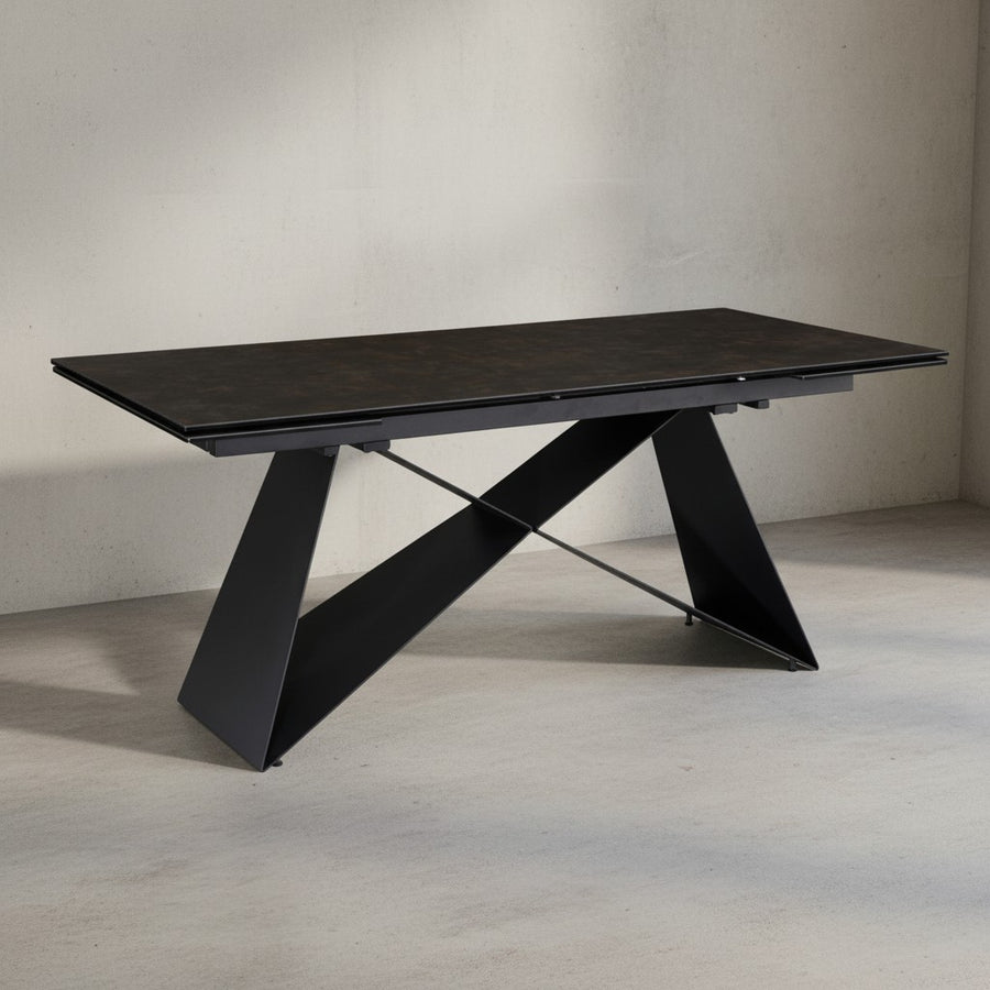 Esszimmertisch 180  - 260 cm Ausziehbar Keramik Glas  - Keramiktisch Marmor-Optik Groß - Designer Küchentisch Rechteckig - Esstisch Extravagant mit Metallbeinen_