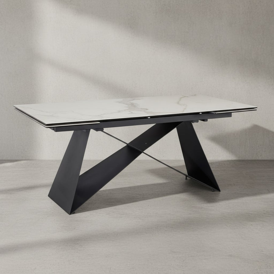 Esszimmertisch 180  - 260 cm Ausziehbar Keramik Glas  - Keramiktisch Marmor-Optik Groß - Designer Küchentisch Rechteckig - Esstisch Extravagant mit Metallbeinen_
