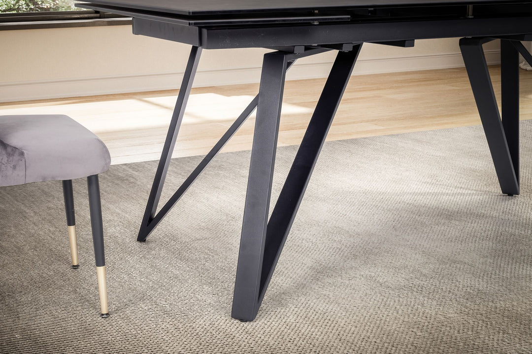 Esszimmertisch 180  - 260 cm Ausziehbar Keramik Glas  - Keramiktisch Marmor-Optik Groß - Designer Küchentisch Rechteckig - Esstisch Extravagant mit Metallbeinen_
