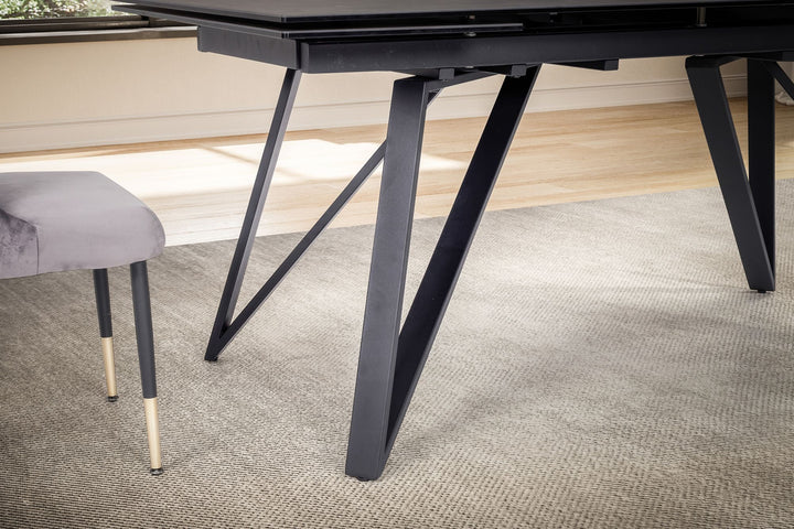 Esszimmertisch 180  - 260 cm Ausziehbar Keramik Glas  - Keramiktisch Marmor-Optik Groß - Designer Küchentisch Rechteckig - Esstisch Extravagant mit Metallbeinen_