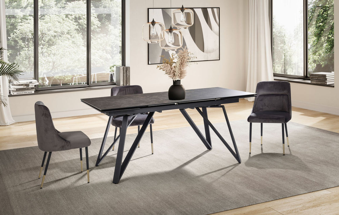 Esszimmertisch 180  - 260 cm Ausziehbar Keramik Glas  - Keramiktisch Marmor-Optik Groß - Designer Küchentisch Rechteckig - Esstisch Extravagant mit Metallbeinen_
