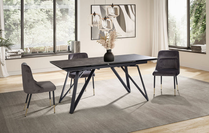 Esszimmertisch 180  - 260 cm Ausziehbar Keramik Glas  - Keramiktisch Marmor-Optik Groß - Designer Küchentisch Rechteckig - Esstisch Extravagant mit Metallbeinen_