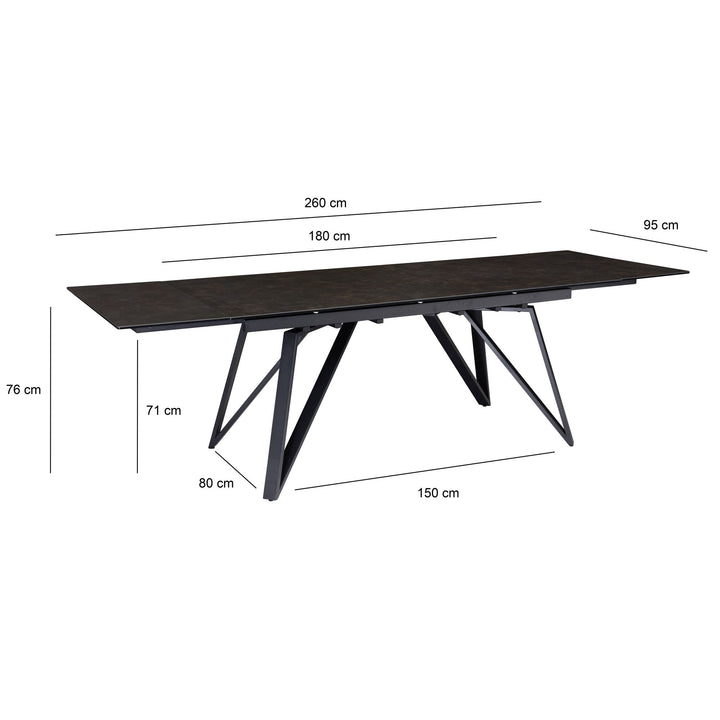 Esszimmertisch 180  - 260 cm Ausziehbar Keramik Glas  - Keramiktisch Marmor-Optik Groß - Designer Küchentisch Rechteckig - Esstisch Extravagant mit Metallbeinen_