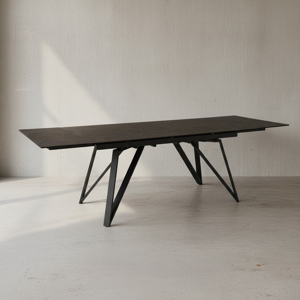 Esszimmertisch 180  - 260 cm Ausziehbar Keramik Glas  - Keramiktisch Marmor-Optik Groß - Designer Küchentisch Rechteckig - Esstisch Extravagant mit Metallbeinen_