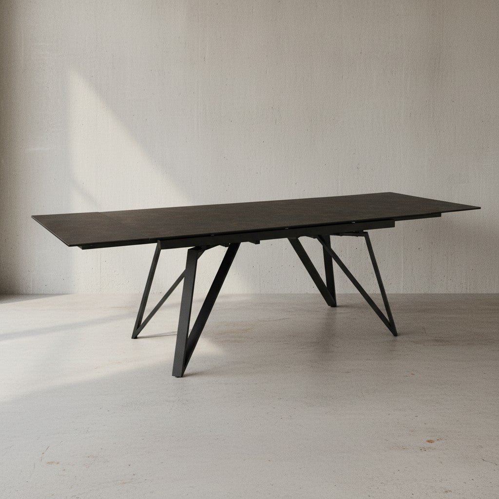 Esszimmertisch 180  - 260 cm Ausziehbar Keramik Glas  - Keramiktisch Marmor-Optik Groß - Designer Küchentisch Rechteckig - Esstisch Extravagant mit Metallbeinen_