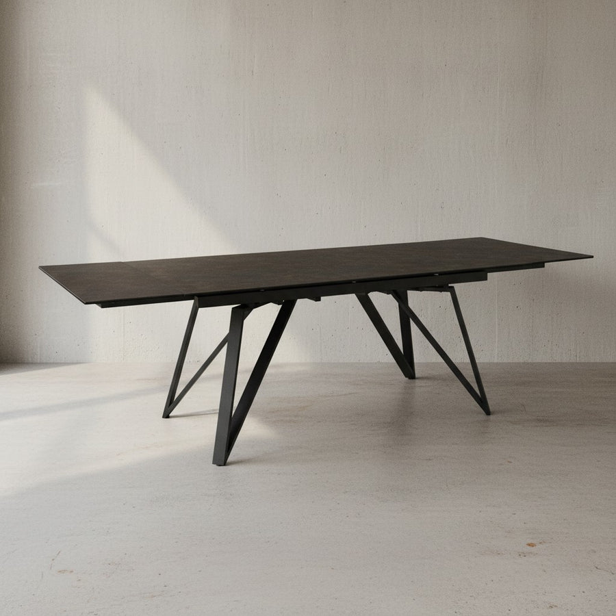 Esszimmertisch 180  - 260 cm Ausziehbar Keramik Glas  - Keramiktisch Marmor-Optik Groß - Designer Küchentisch Rechteckig - Esstisch Extravagant mit Metallbeinen_