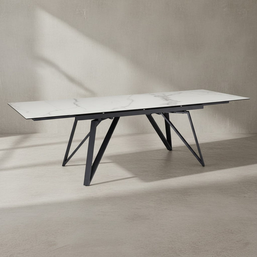 Esszimmertisch 180  - 260 cm Ausziehbar Keramik Glas  - Keramiktisch Marmor-Optik Groß - Designer Küchentisch Rechteckig - Esstisch Extravagant mit Metallbeinen_