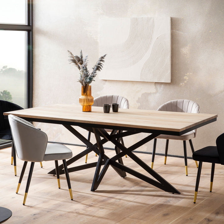 Esszimmertisch – Akazie Massivholz Metall 200x100x77 cm Sterngestell