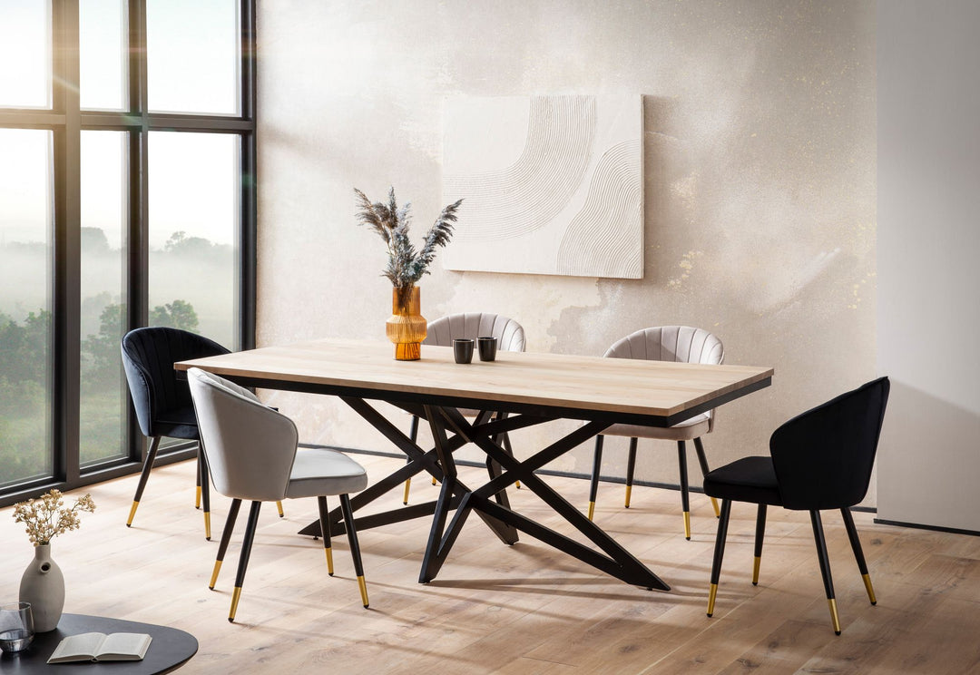 Esszimmertisch – Akazie Massivholz Metall 200x100x77 cm Sterngestell