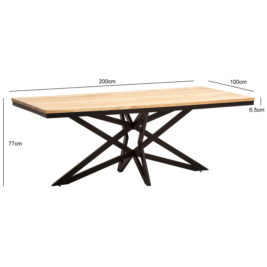 Esszimmertisch – Akazie Massivholz Metall 200x100x77 cm Sterngestell