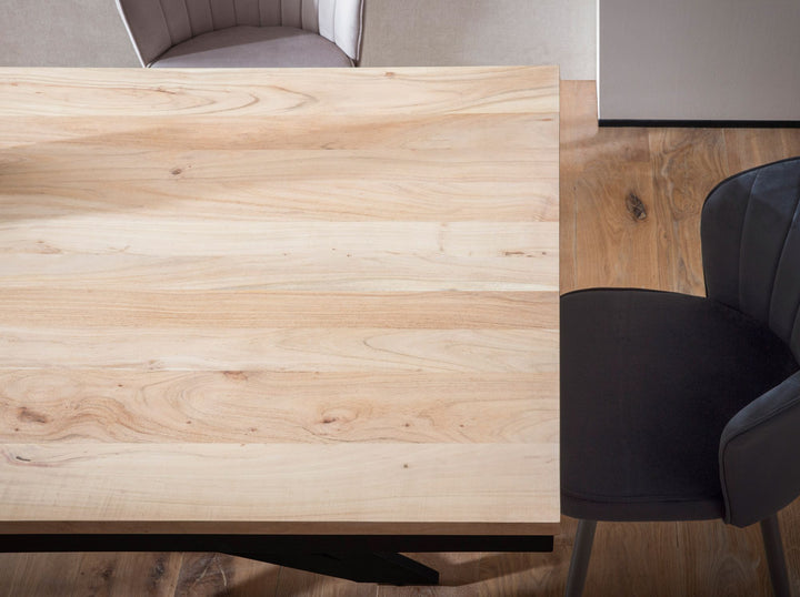 Esszimmertisch – Akazie Massivholz Metall 200x100x77 cm Sterngestell