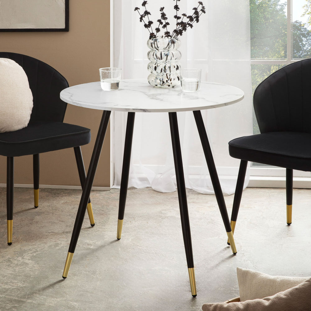 Esszimmertisch 75x75x76 cm Marmor-Optik Esstisch Modern - Küchentisch mit Metallbeinen - Kleiner Speisetisch Esszimmer Rund_