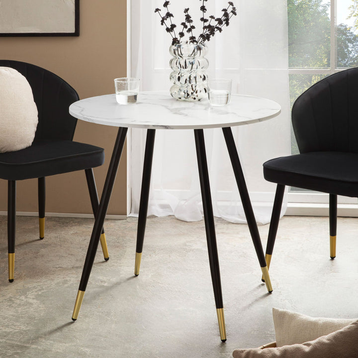 Esszimmertisch 75x75x76 cm Marmor-Optik Esstisch Modern - Küchentisch mit Metallbeinen - Kleiner Speisetisch Esszimmer Rund_