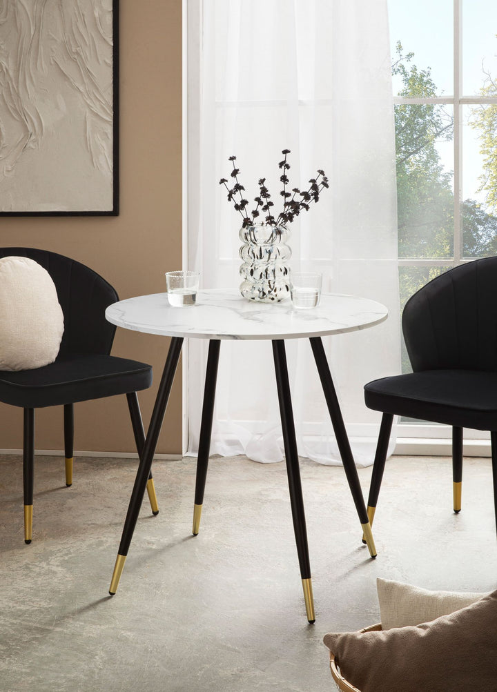 Esszimmertisch 75x75x76 cm Marmor-Optik Esstisch Modern - Küchentisch mit Metallbeinen - Kleiner Speisetisch Esszimmer Rund_