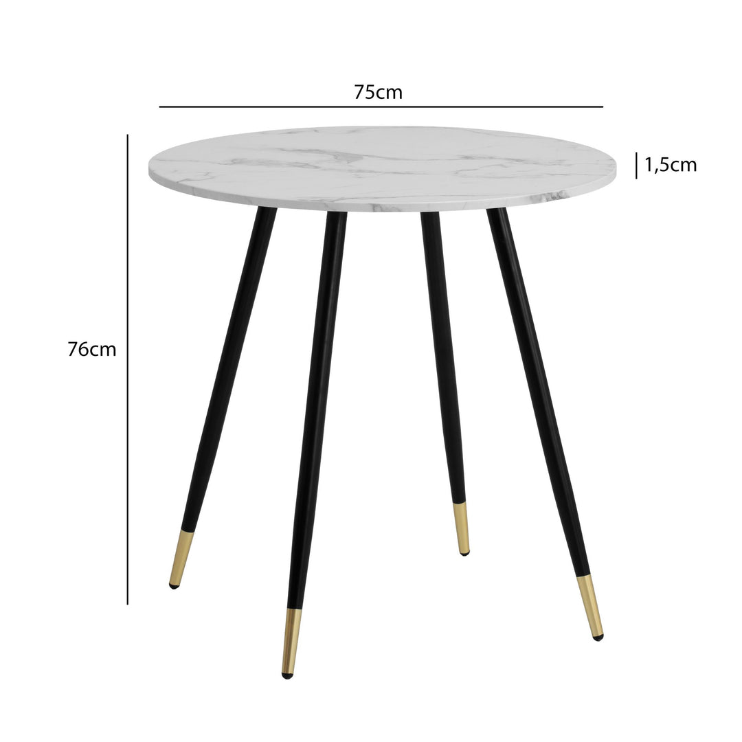 Esszimmertisch 75x75x76 cm Marmor-Optik Esstisch Modern - Küchentisch mit Metallbeinen - Kleiner Speisetisch Esszimmer Rund_