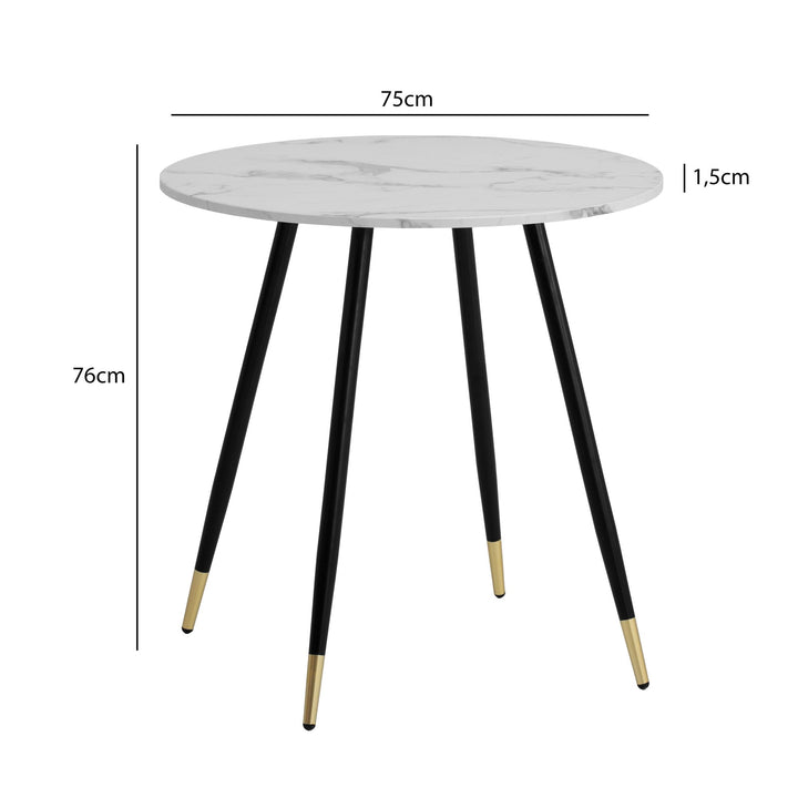 Esszimmertisch 75x75x76 cm Marmor-Optik Esstisch Modern - Küchentisch mit Metallbeinen - Kleiner Speisetisch Esszimmer Rund_