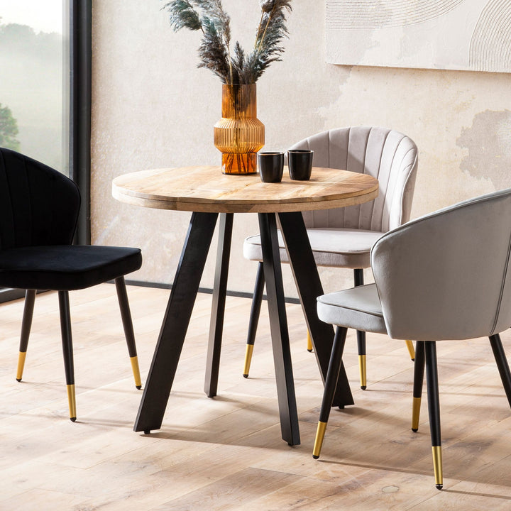 Esszimmertisch – Rund Mango Massivholz 80x80x75 cm Metallbeine Modern