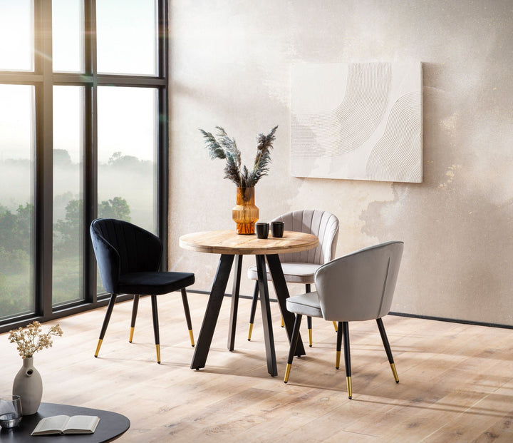 Esszimmertisch – Rund Mango Massivholz 80x80x75 cm Metallbeine Modern