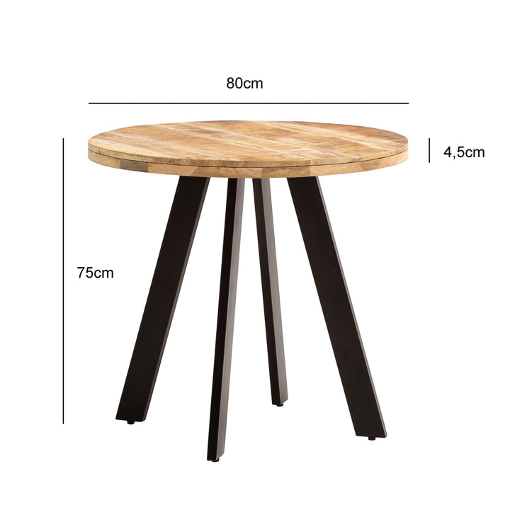 Esszimmertisch – Rund Mango Massivholz 80x80x75 cm Metallbeine Modern
