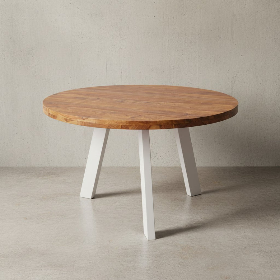 Moderner Esszimmertisch Sheesham Massivholz_ Rund_ weiße Beine_ 130 cm - KADIMA DESIGN_Größe_ 130x130x77 cm_