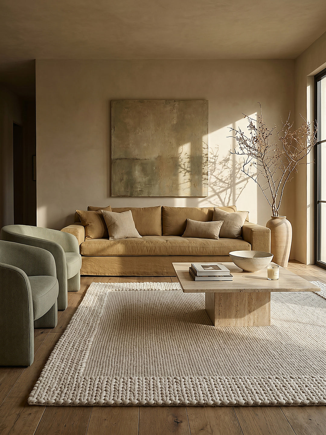 Teppich Beige rechteckig im modernen Wohnzimmer_