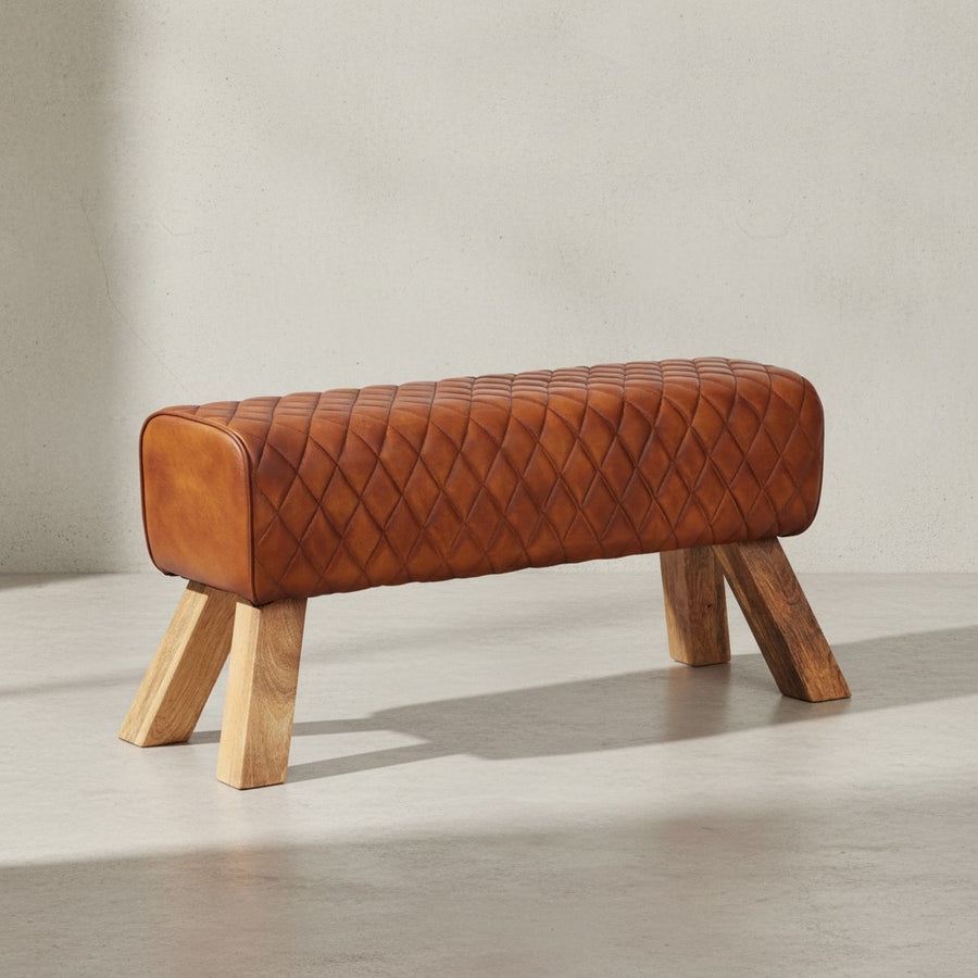 Extravagante Echtleder-Sitzbank mit massivem Mango Holz_ Moderner und stilvoller Blickfang - KADIMA DESIGN_Größe_ 89x35x46 cm_