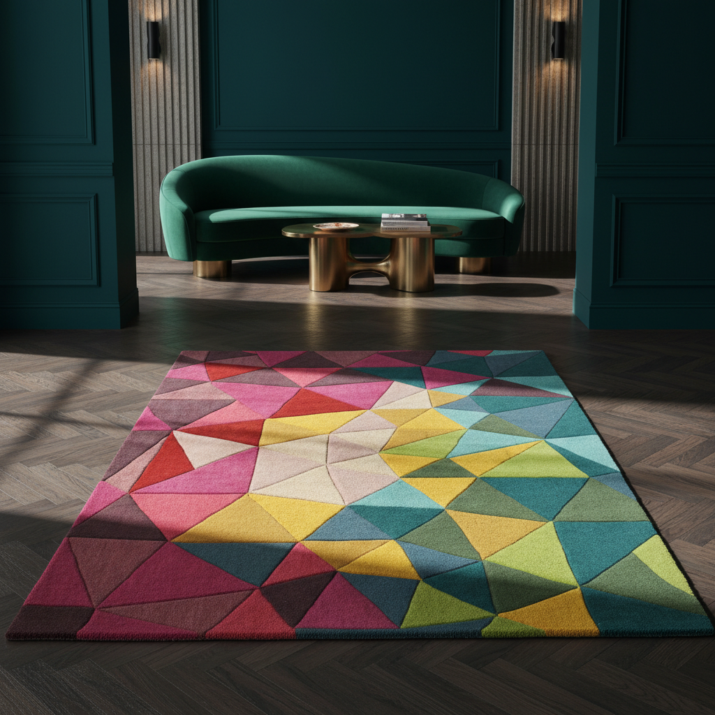 Farbenfroher Designer-Wollteppich Multi Rechteckig