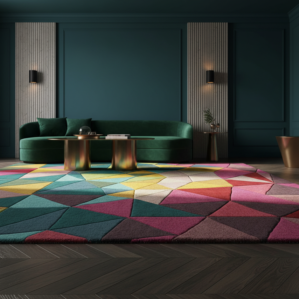 Farbenfroher Designer-Wollteppich Multi Rechteckig