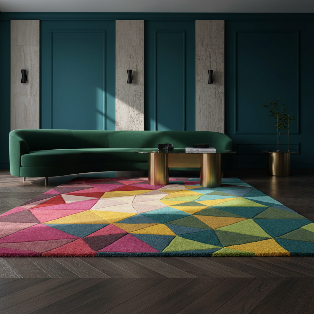 Farbenfroher Designer-Wollteppich Multi Rechteckig