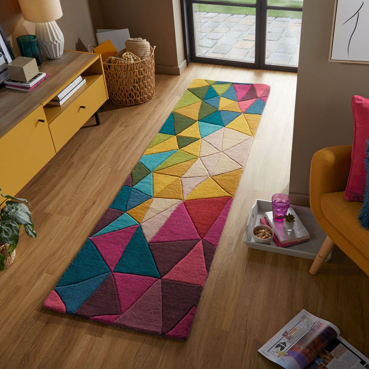 Wollteppich Bunt geometrisch handgetuftet DERWENT BROOKE_Läufer_